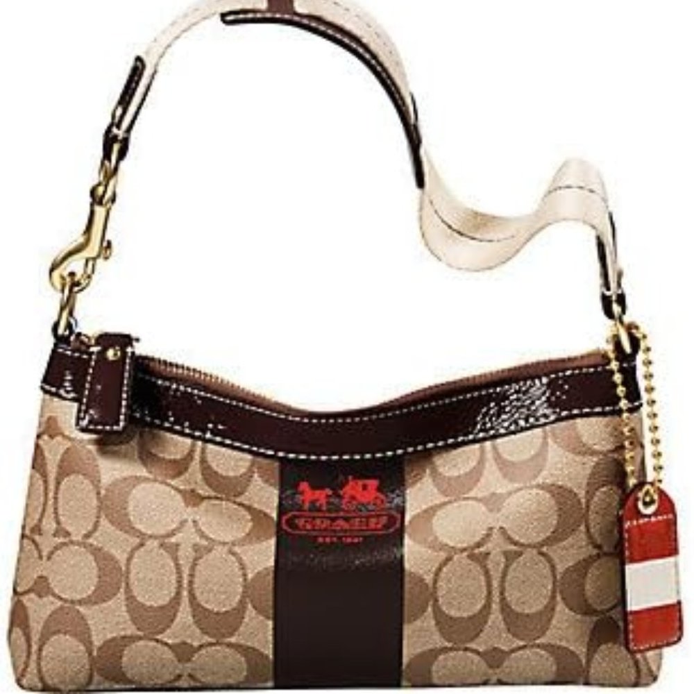 Coach Heritage Stripe Signature Small Bag with Red Logo, Limited Edition